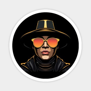 Vector Illustration - Hip-Hop Inspired Man in Black Hat, Cloak, and Shoulder-Length Sunglasses - A Splash of Street Style. Magnet